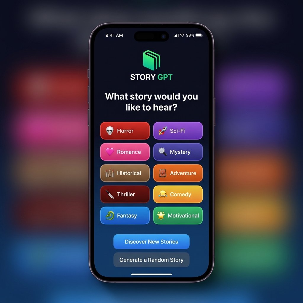 StoryGPT Welcome Screen — beautiful conversational storytelling interface